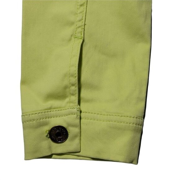 Chicos Jacket Sateen Pale Soft Lime Button Front Mandarin Collar - Picture 3 of 12